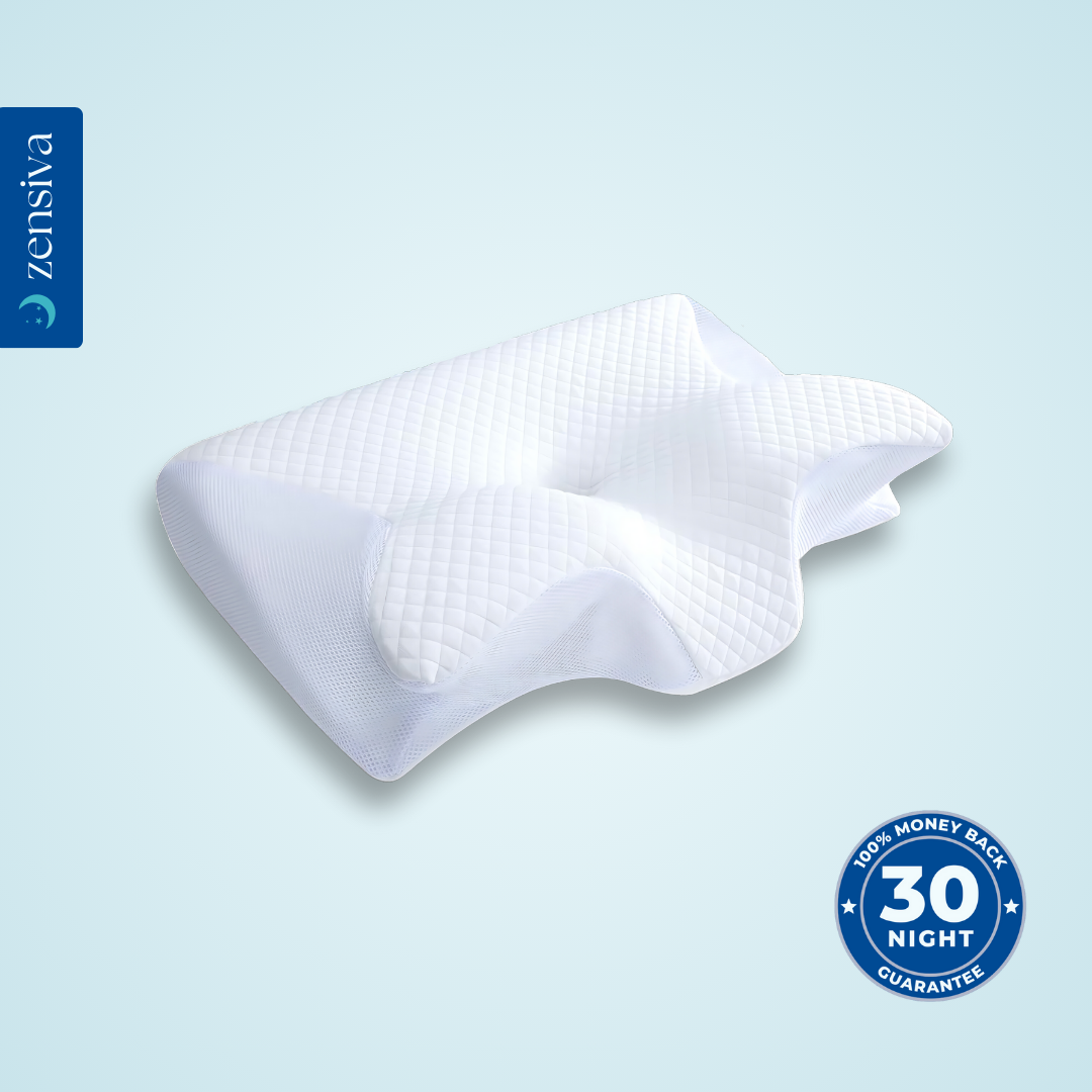 White Zensiva™ pillow with contoured design and elevated sides for side sleepers.